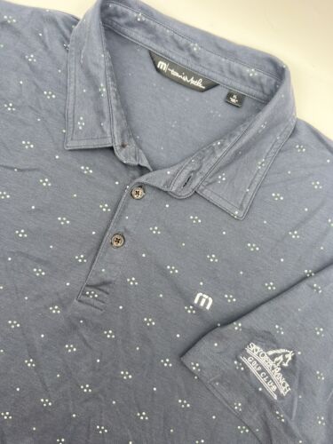 Travis Mathew Shirt Mens XL Blue Poka Dot Polo Short Sleeve Pima Cotton Blend - Picture 1 of 11