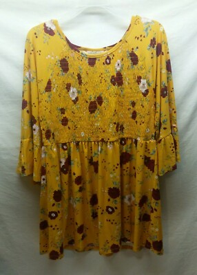 Women's Bobbie Brooks M Yellow Floral Babydoll Shirt Mini Dress