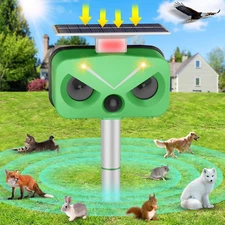Solar Ultrasonic Animal Repellent, Waterproof Cat Deterrent Outdoor with LED Fla