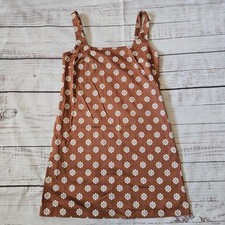 Maeve Anthropologie Brown Floral Square Neck Cotton Mini Dress Womens XS