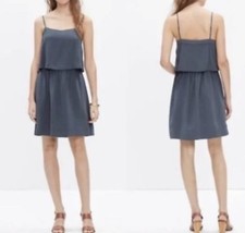 100 Silk Madewell Sleeveless Dress Sz 4 / Small. Dusty Blue. Spaghetti Strap
