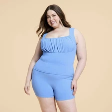 Blogilates Bow Back Tank Top Plus Size 2X 2XL Cool Blue Active Milkmaid NWT