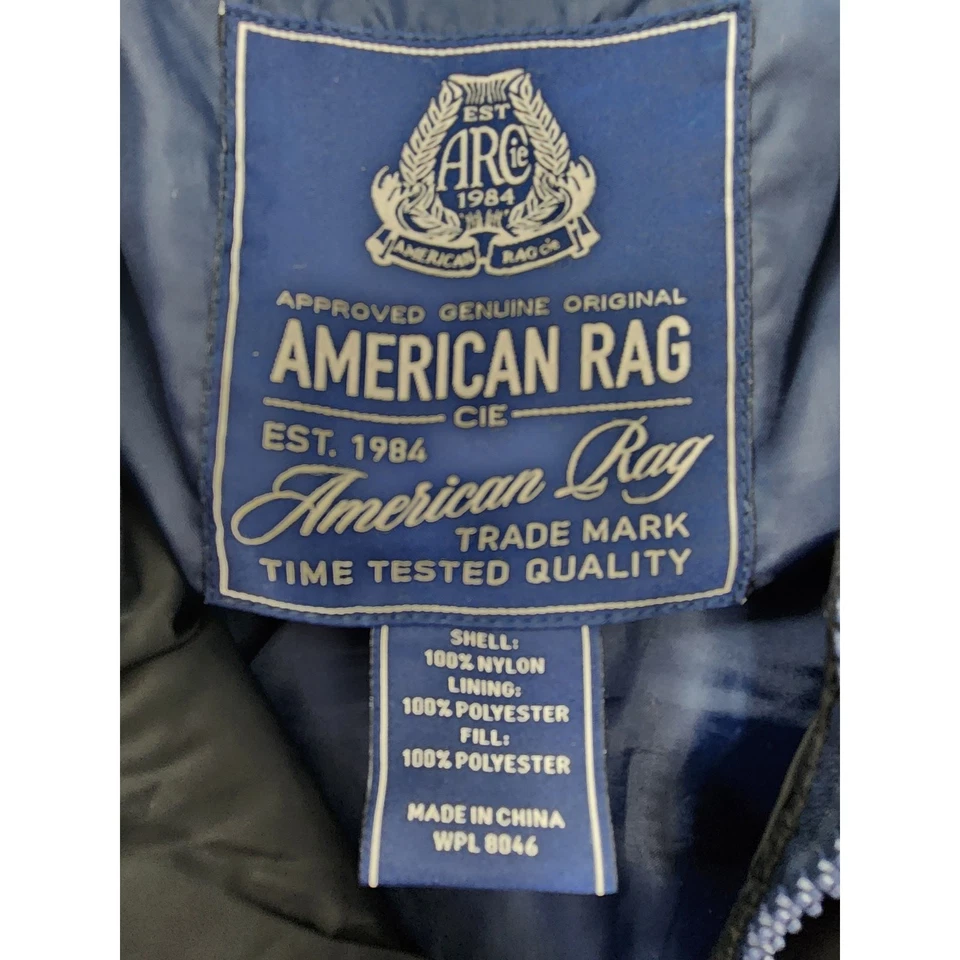 Chaleco acolchado American Rag con capucha sin mangas cremallera completa talla S negro azul Foto 3 de 4