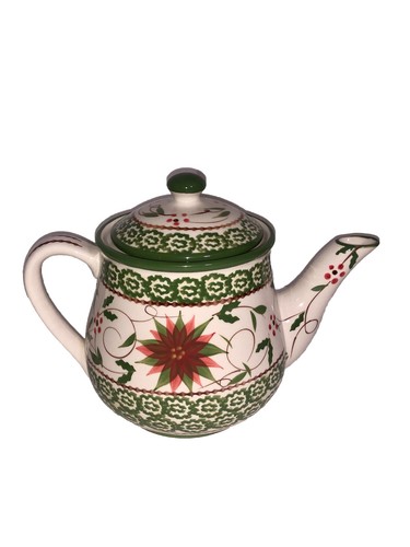 Bellissima teiera e coperchio con manico decorativo Tara Temp-tations Old World Poinsettia - Foto 2 di 5