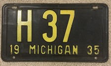 Very Sharp 1935 Michigan Short License Plate Plate, H 37