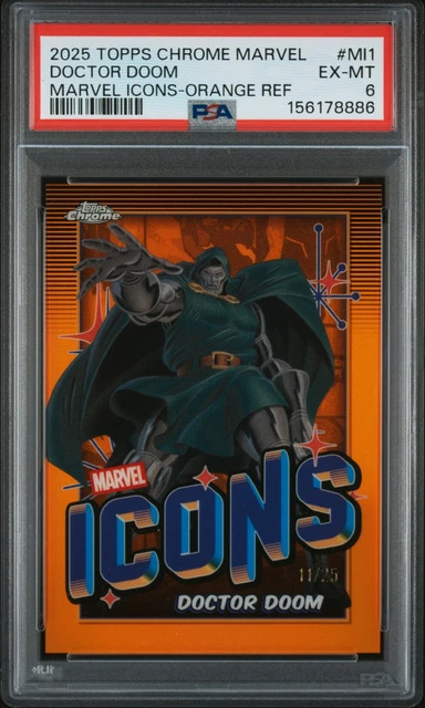 2025 Topps Chrome Marvel Icons #MI1 Doctor Doom Orange Refractor /25 PSA 6