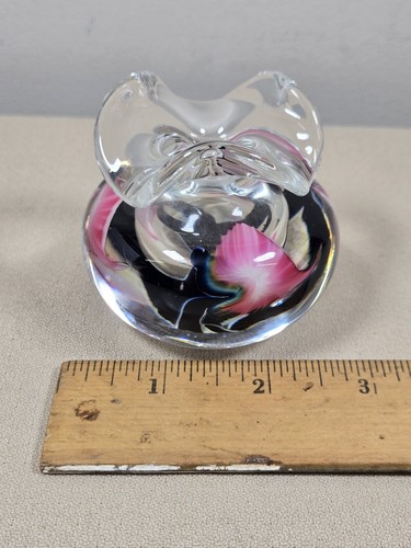 Art Glass Perfume Bottle Jerry Heer Lotton Studios Signed 1993 Pink Blue Missing - Picture 12 of 12