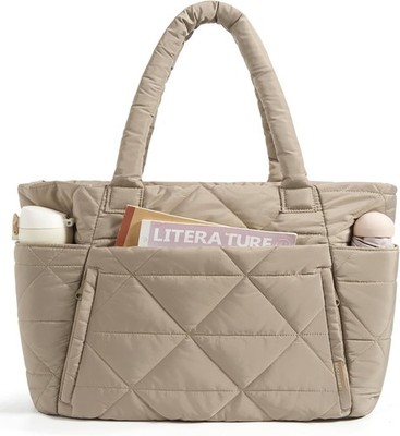 Handtasche Damen Shopper Puffer Tote Bag 15,6 Zoll Laptoptasche Reißverschluss