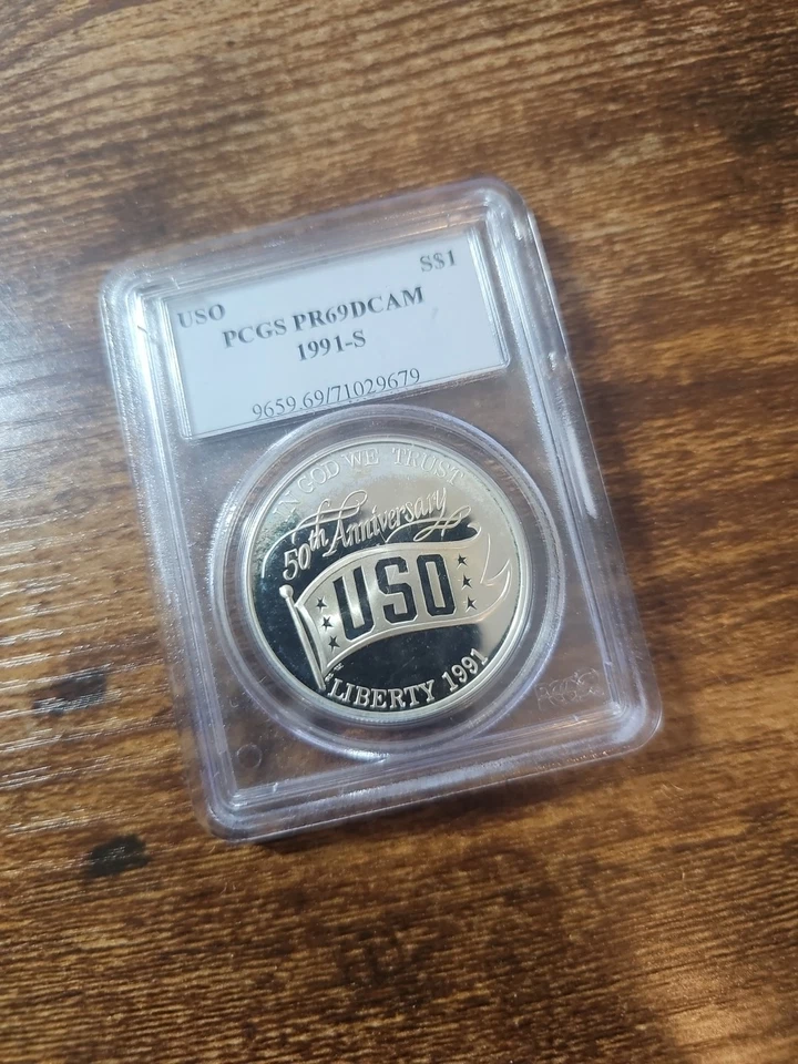 1991-S $1 Silver PCGS PF69 Deep Cameo USO Dollar 90% Coin 9659.69/71029679 - Image 4 of 4