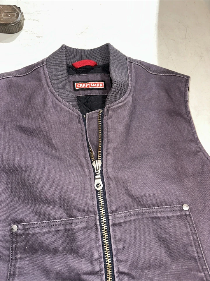 Craftsman мужчин размер L серовато-фиолетовый лоскутное одеяло подкладка холст полный молнии работы жилет - Изображение 2 из 4