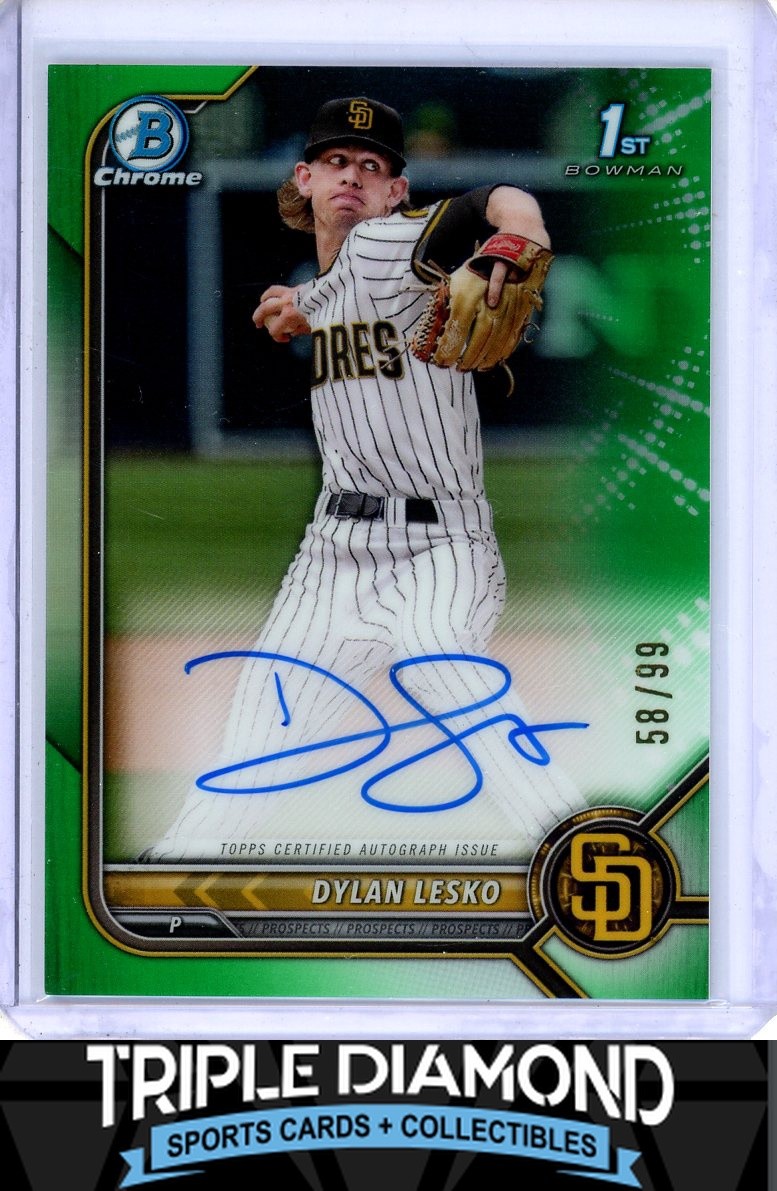 2022 Bowman Draft Chrome 1st Dylan Lesko Prospect Auto Green Refr #58/99 Y310