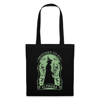SPREADSHIRT Wicked Design Elphaba Mit Spruch Destined To Fly Stoffbeutel, One size, Schwarz
