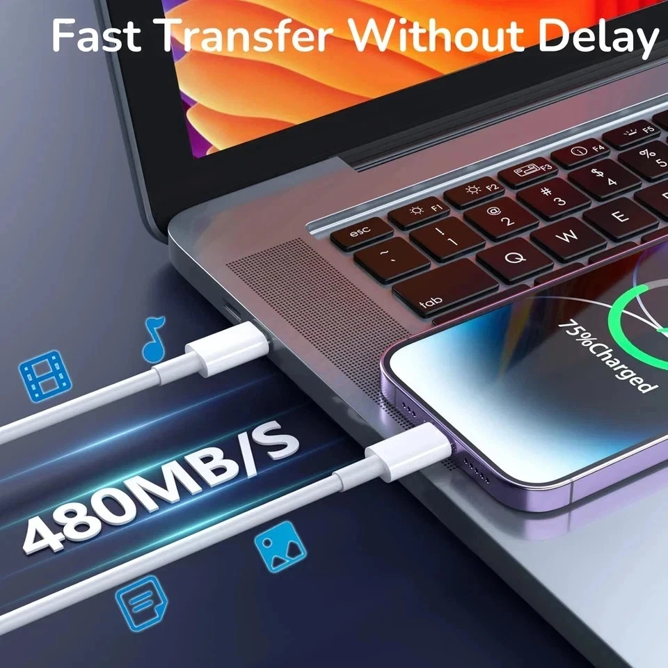 iPhone Fast Charger lead Long USB Cable Type C For iPhone X 11 12 13 14 Pro Max - Image 4 of 4