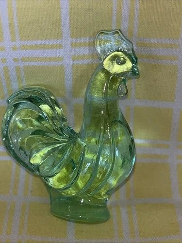 Fenton Glass Mini Miniature Green Rooster Chicken Figurine