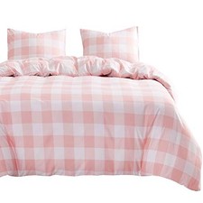 - Gingham Comforter Set, Plaid Buffalo Check Checkered Cottagecore Full Pink