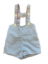 Vintage Lederhosen Style Romper Shortalls Blue Seersucker Size 18 Months