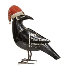 New Primitive Recycled Metal SANTA HAT CROW FIGURE Standing Statue