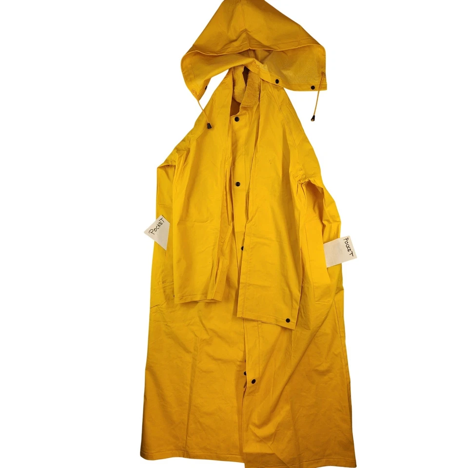 Security Guard Yellow Industrial Rain Coat Officer Long Raincoat & Hood XL Large - Image 4 of 4