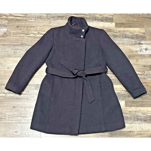 Johnston & Murphy, Johnston & Murphy Womens Wool Blend Coat Jacket Large Black Maroon Belted Career