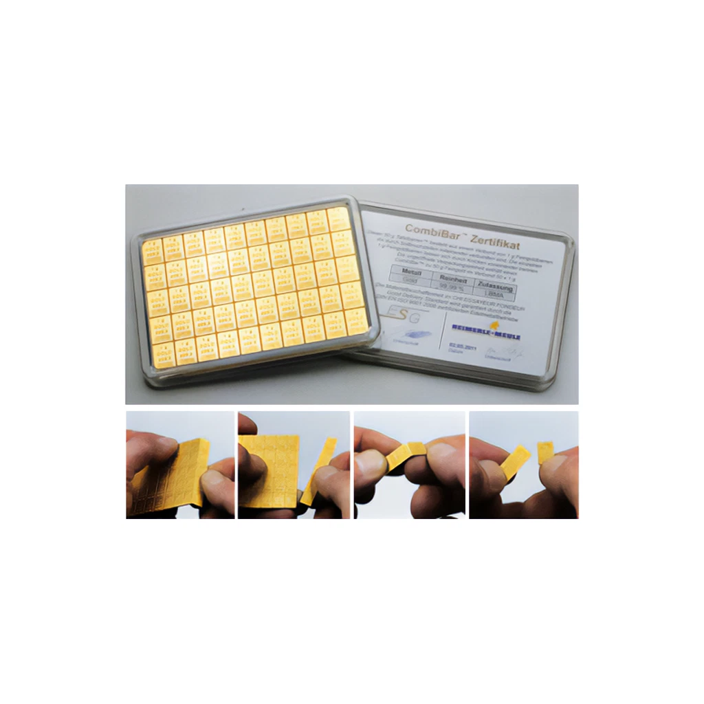 Valcambi Goldtafel Combibar™ - Beliebig voneinander trennbar - 50 x 1 Gramm Gold