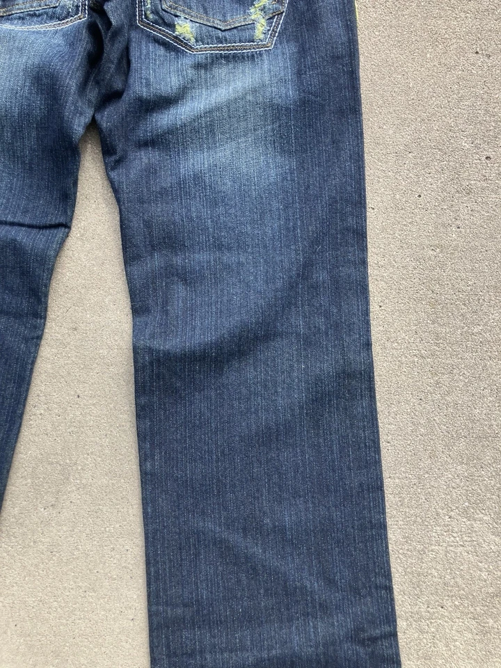 Pantalones de mezclilla desgastados con retazos para hombre 27 vintage lavado diseño único puntada gruesa Foto 3 de 4