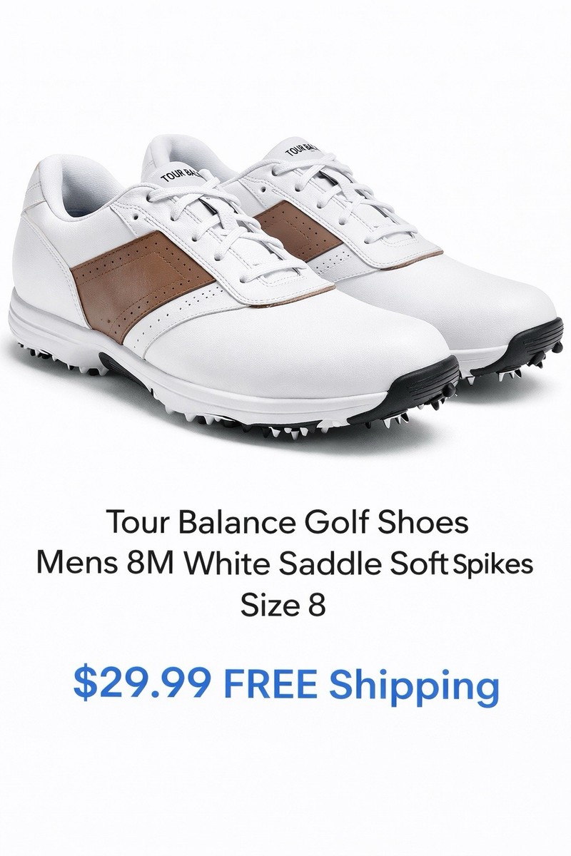 Tour Balance Golf Shoes Mens 8M White Brown Saddle Soft  display picture 1