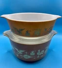 Vintage Pyrex Bowls Casserole 471 & 473 Early American Lids 470-C Retro Browns