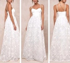 New Lulus White Floral Bustier Embroidered Maxi Dress Sz Small Organza Casual