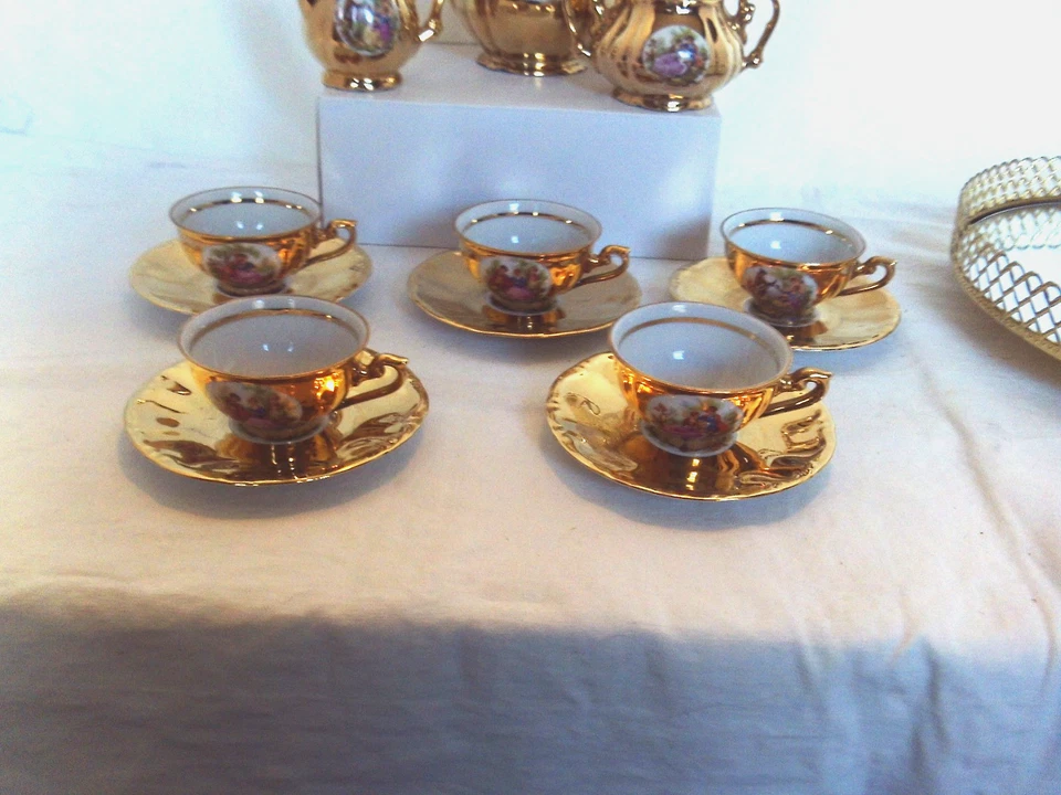 Moccaservice Josef Kuba Fragonard Golddekor JKW Mokka Espresso Set Vintage Retro - Bild 4 von 4