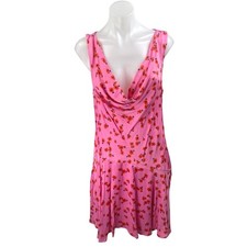 Anthropologie Pink Floral Floral Cowl Neck Sleeveless Mini Tank Dress Size L