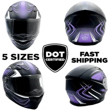 Full Face Helmet w/ Retractable Sun Visor Motorcycle Matte Purple Adult DOT 
