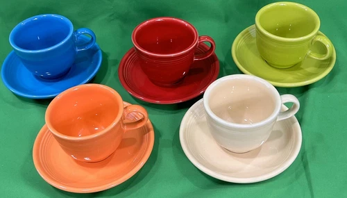 5 Pair Homer Laughlin China Fiesta Ware Coffee Cup & Saucer Dishes Set Lot