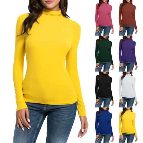 Women Casual Long Sleeve Mock Turtleneck Blouse Tops Slim Fit Stretchy Tee Shirt
