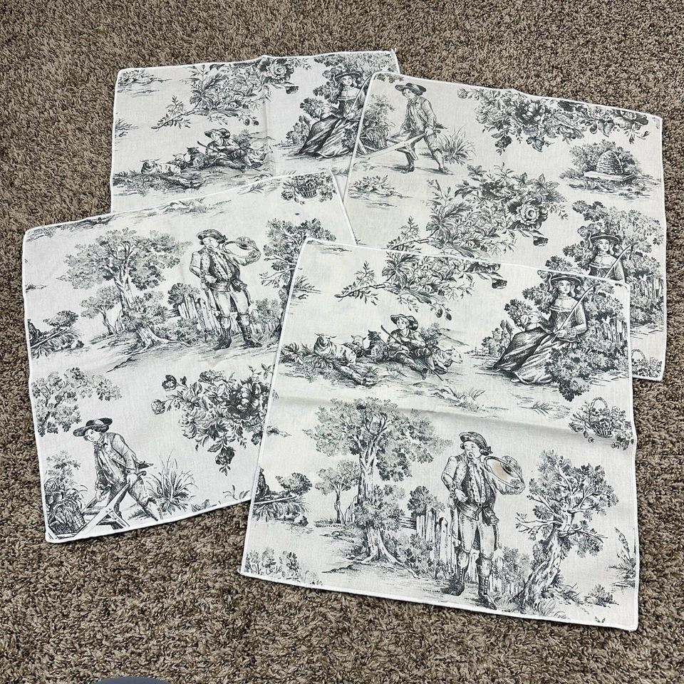 4 servilletas de tela de baño blancas y negras Country Life tela cuadrada de 17"" Foto 2 de 4