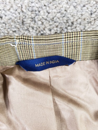 T. Harris Men's Sports Coat 46R Beige Plaid Wool 2 Button Double-Vented - Picture 7 of 13