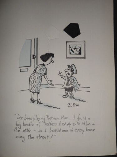CLIFFORD C LEWIS “CLEW” Original Pen & Ink Cartoon - Postman Playing Boy  #286 | eBay