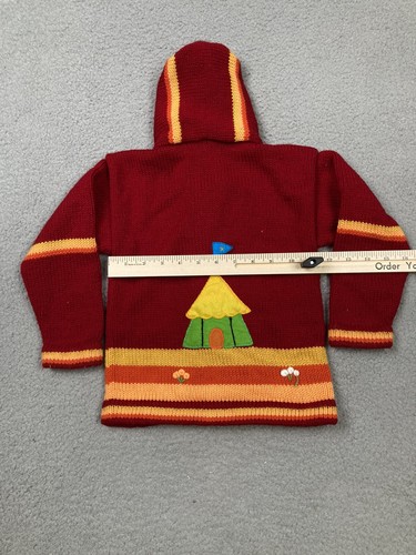 Andes Import Alpaca Cardigan Youth Size 6 Red Hooded Embroidered Peru Circus - Picture 7 of 9
