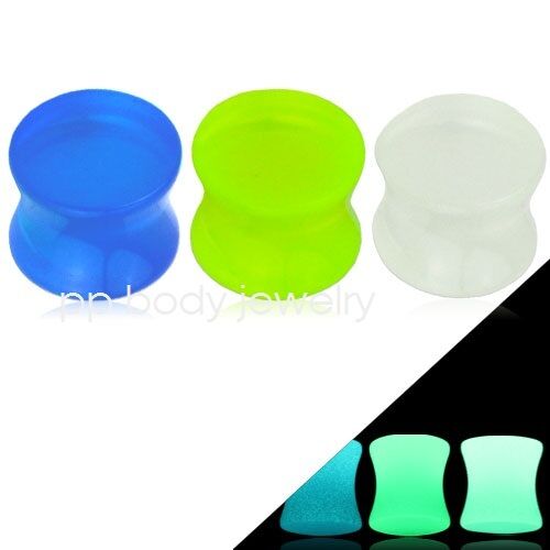 PAIR of Double Flared Glow In the Dark Acrylic Saddle Plugs 8G to 00G  - Picture 1 of 1