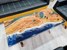 Table À Manger En Résine Époxy Vague Océan Bleue En Bois D'Acacia Naturel