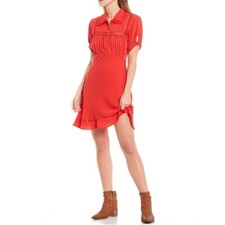 Free People Warm Glow mini dress red puff short sleeve size Small NEW NWT