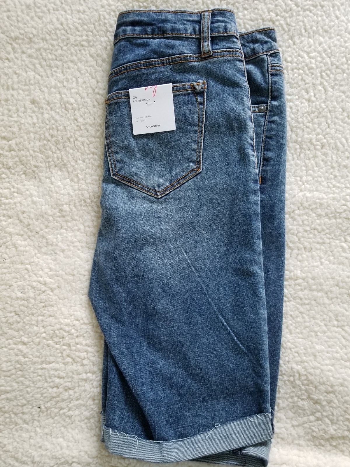 Vigoss High Rise Ace Distressed Bermuda Shorts  Blue Denim Women’s Size 24