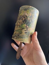 HTF Antique Celluloid Cylinder Handled Baby Rattle - Germany Scenery