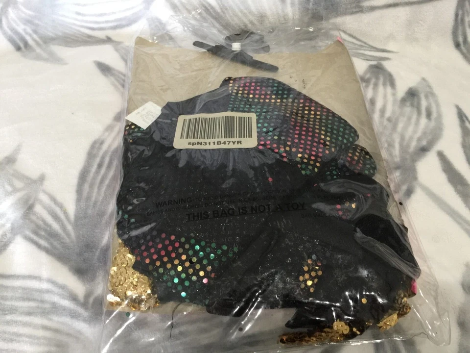 Genie Costume 3Pc Sequin Top Solid Poly Pants & Veiled Sequin Headband S NEW C6 - Image 3 of 4