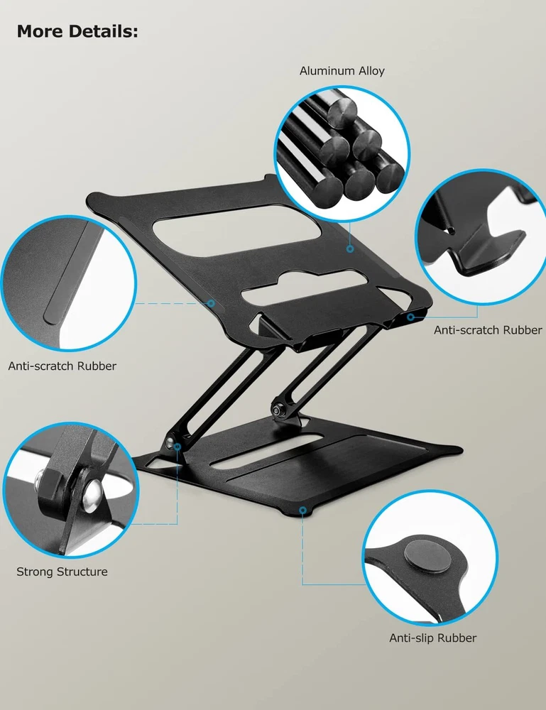 Adjustable Aluminum Laptop Stand Foldable Portable Riser for Desk