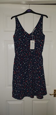 Vila Lined Ditsy Floral/Leaf Navy Dress. Size XS/8. New. RRP £45