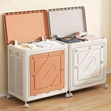 Folding Plastic Storage Box, Storage Bin With Lid And Wheels