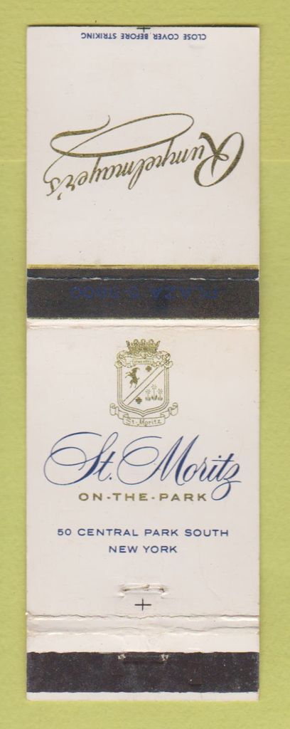 Matchbook Cover - Rumpelmayer's St Moritz Hotel New York City WEAR