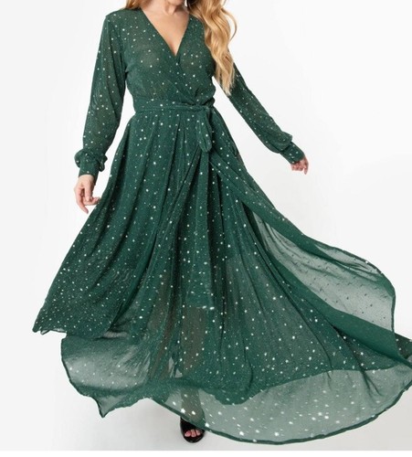 Unique Vintage Green And Silver Stars Farrah Maxi Dress Size 2X - 第 1/10 張圖片