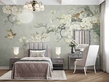 Image of 3D Spring Floral Bird Wallpaper Wall Mural Self-adhesive Removable 576
