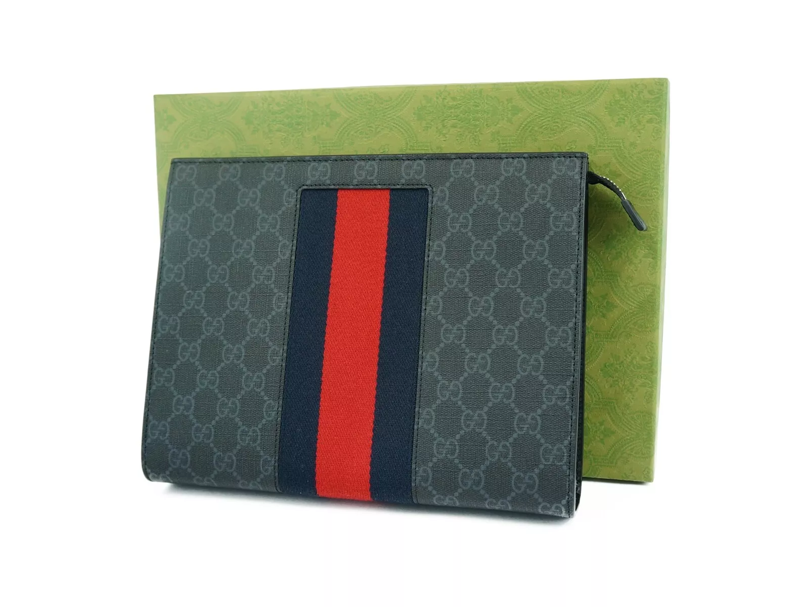 Sac pochette noir GUCCI Supreme Sherry Line GG toile PVC cuir